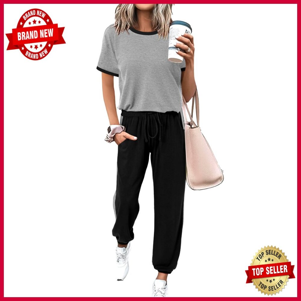 Soft 2-Piece Lounge Set With Short Sleeve Top & Jogger Pants For Women